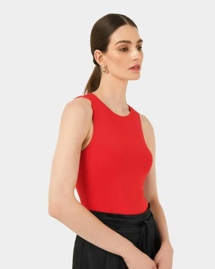 Forcast Liv Round Neck Tank Top Redtanivoryblack Women TShirts and Tops