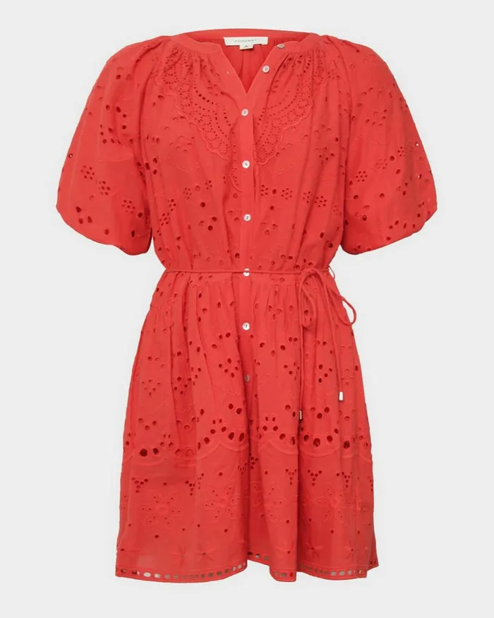 Forcast Lola Broderie Tiered Dress Fiesta Red Women Mini Dresses