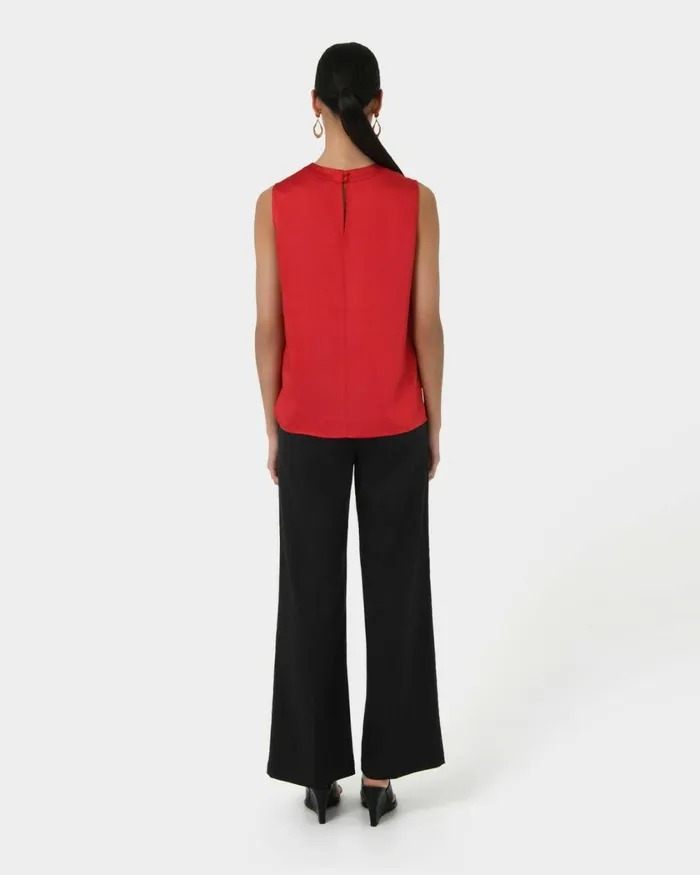 Forcast Louisa Round Neck Satin Top Redblack Women TShirts and Tops