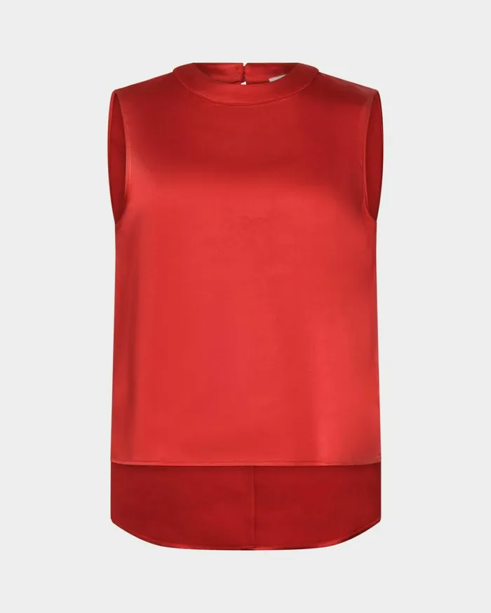 Forcast Louisa Round Neck Satin Top Redblack Women TShirts and Tops