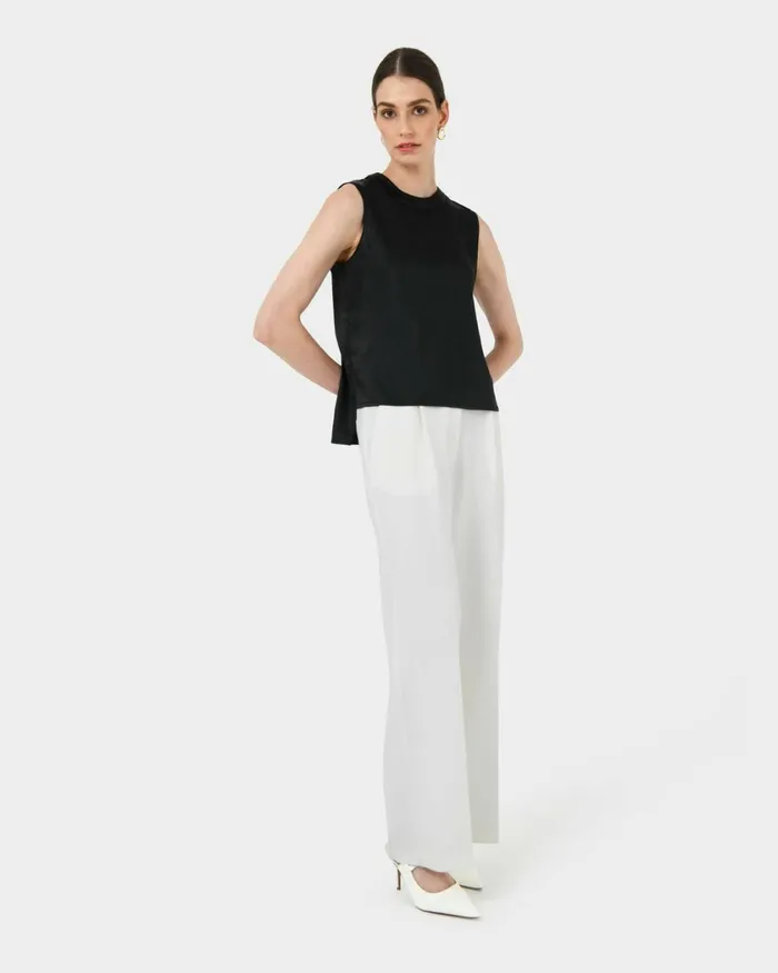 Forcast Louisa Round Neck Satin Top Redblack Women TShirts and Tops