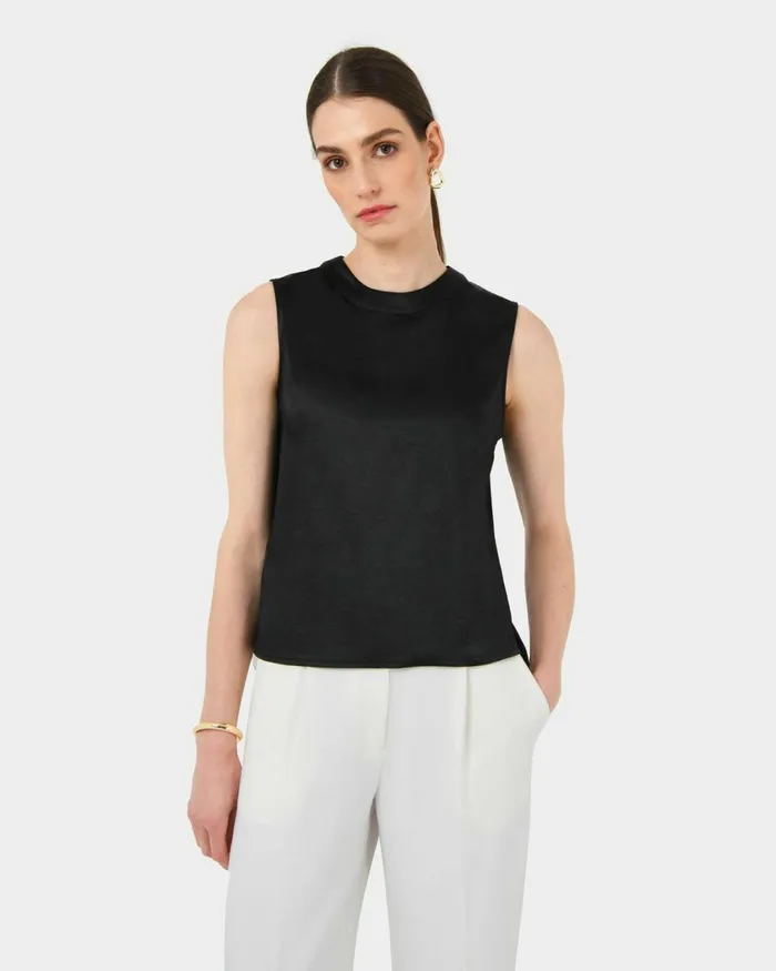Forcast Louisa Round Neck Satin Top Redblack Women TShirts and Tops