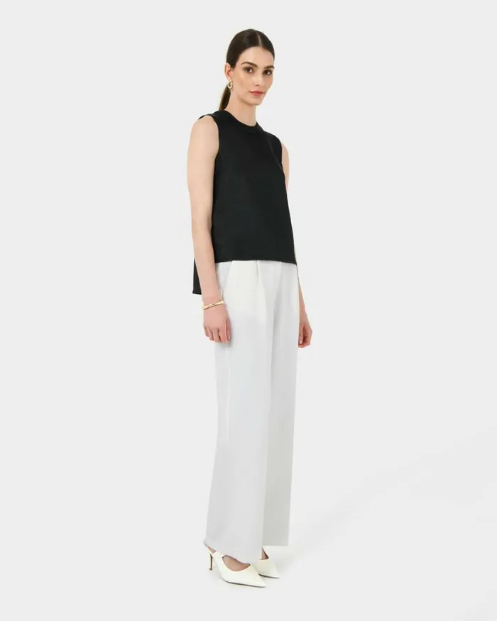 Forcast Louisa Round Neck Satin Top Redblack Women TShirts and Tops