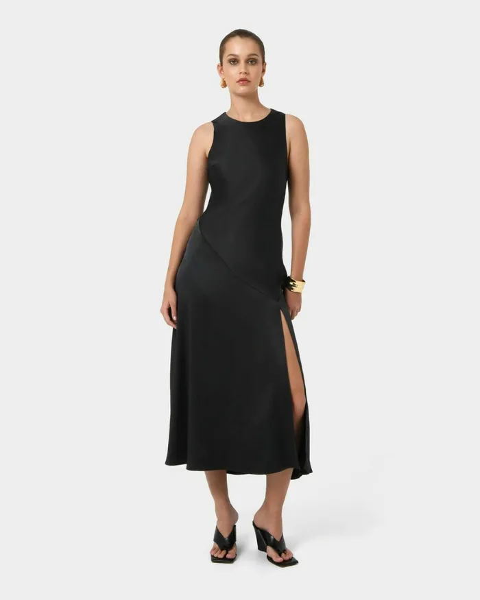 Forcast Louisa Satin Bias Dress Redblack Women Maxi Dresses