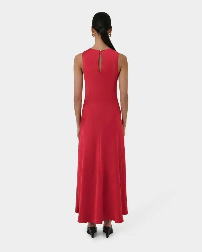 Forcast Louisa Satin Bias Dress Redblack Women Maxi Dresses