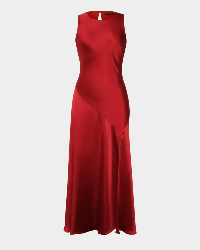 Forcast Louisa Satin Bias Dress Redblack Women Maxi Dresses