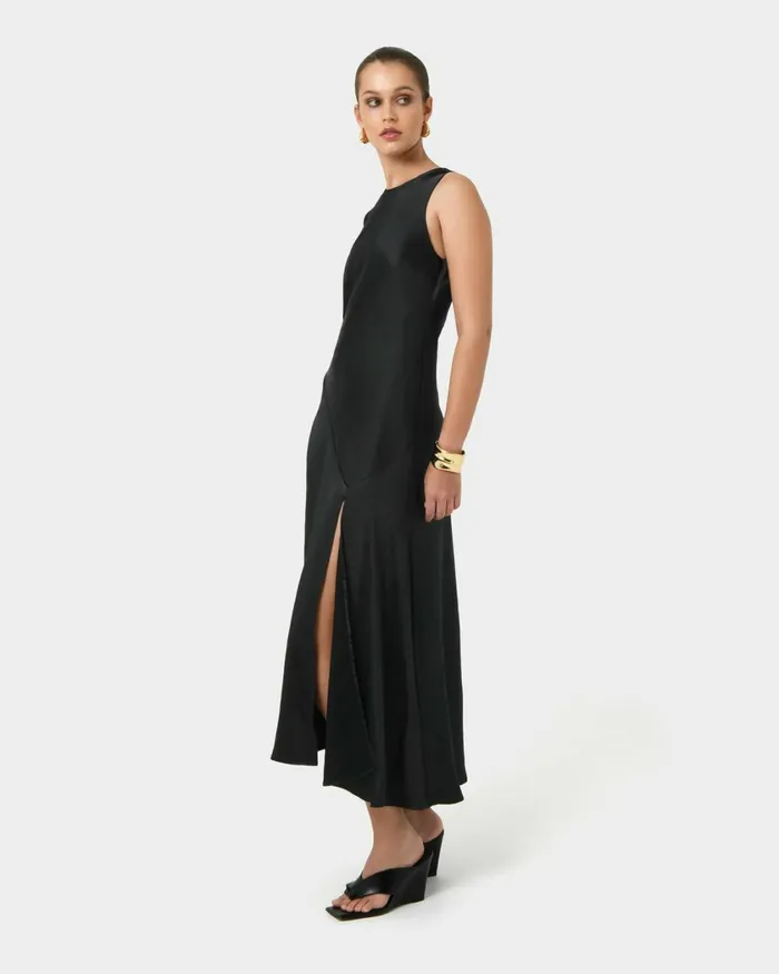 Forcast Louisa Satin Bias Dress Redblack Women Maxi Dresses
