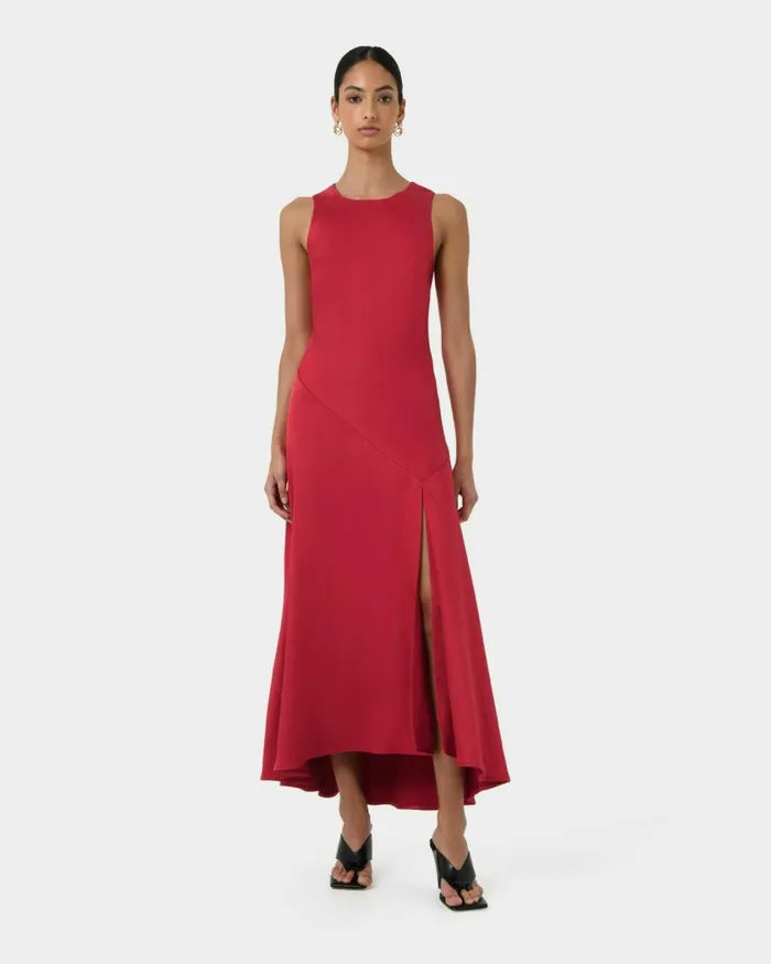 Forcast Louisa Satin Bias Dress Redblack Women Maxi Dresses