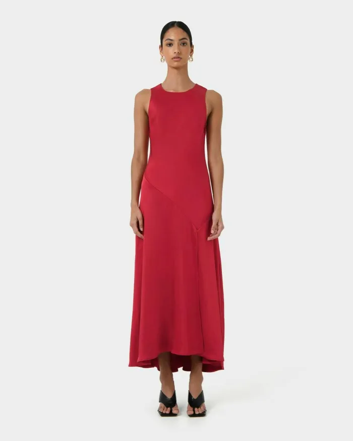 Forcast Louisa Satin Bias Dress Redblack Women Maxi Dresses