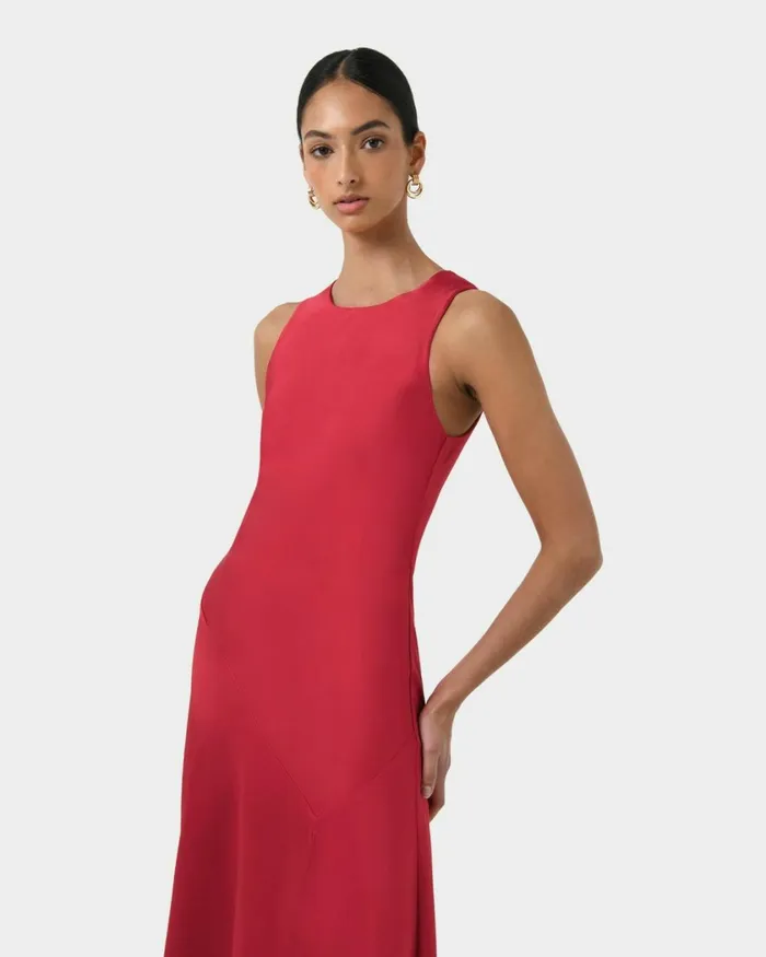 Forcast Louisa Satin Bias Dress Redblack Women Maxi Dresses