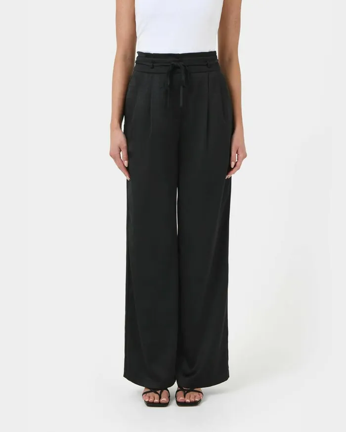 Forcast Louisa Wide Leg Satin Pants Black Women HighWaisted Pants