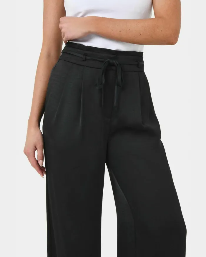 Forcast Louisa Wide Leg Satin Pants Black Women HighWaisted Pants