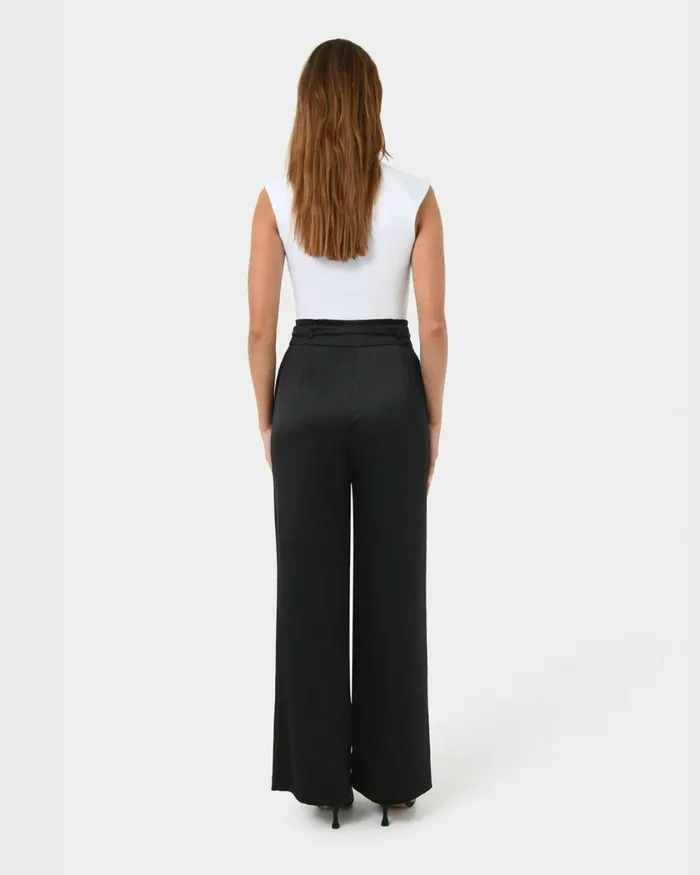 Forcast Louisa Wide Leg Satin Pants Black Women HighWaisted Pants
