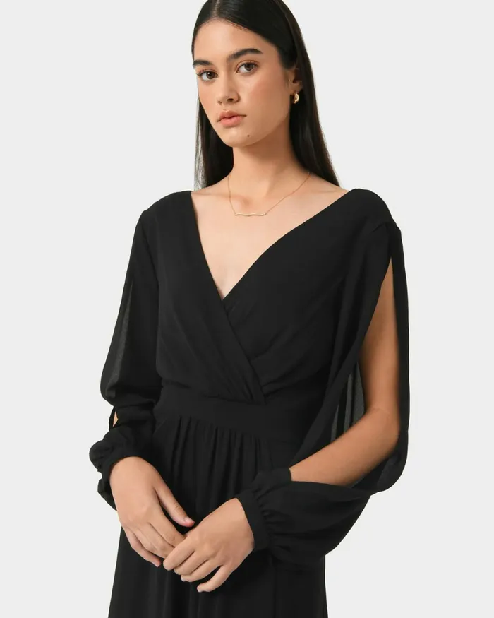 Forcast Louise Open Sleeve Maxi Dress Black Women Maxi Dresses