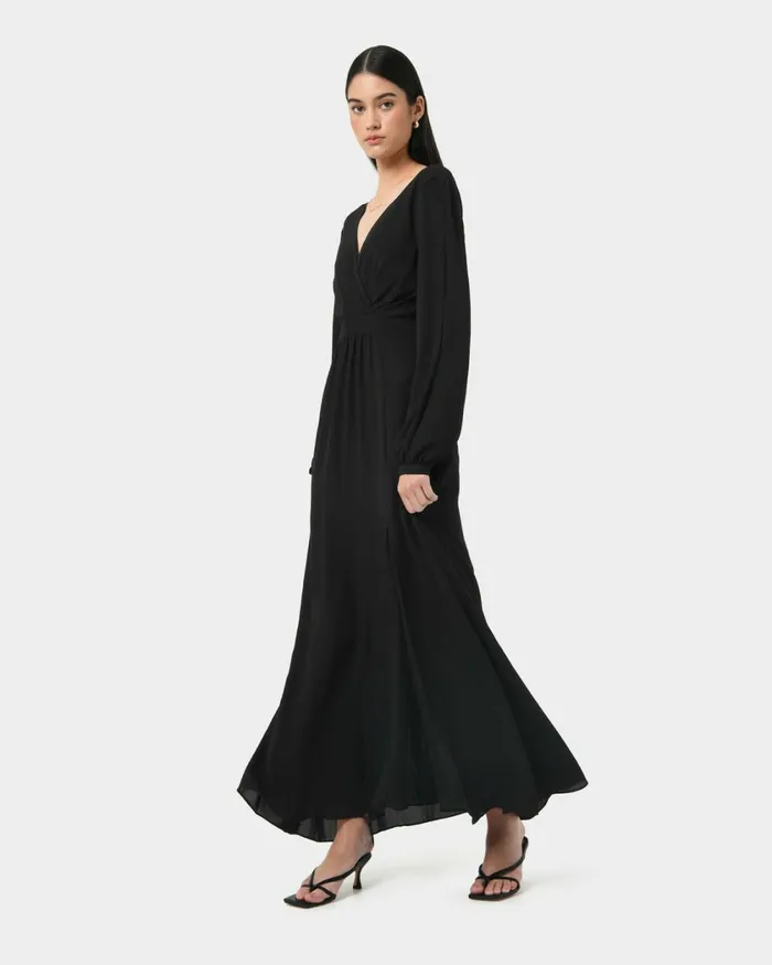 Forcast Louise Open Sleeve Maxi Dress Black Women Maxi Dresses
