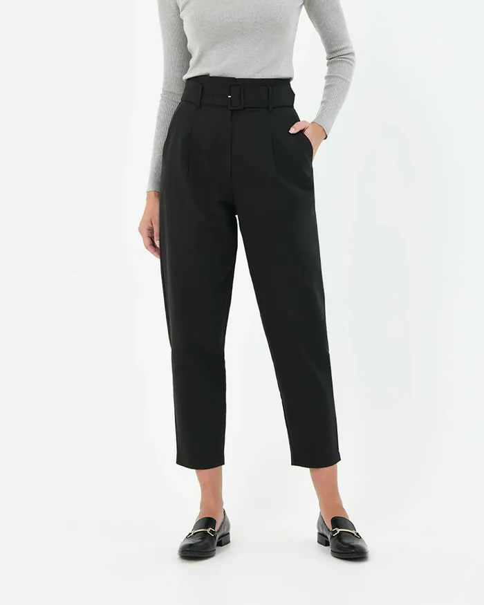 Forcast Lucille Highwaist Belted Pants Black Women HighWaisted Pants
