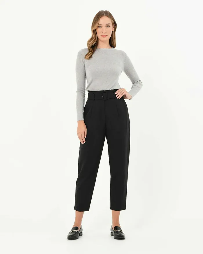 Forcast Lucille Highwaist Belted Pants Black Women HighWaisted Pants