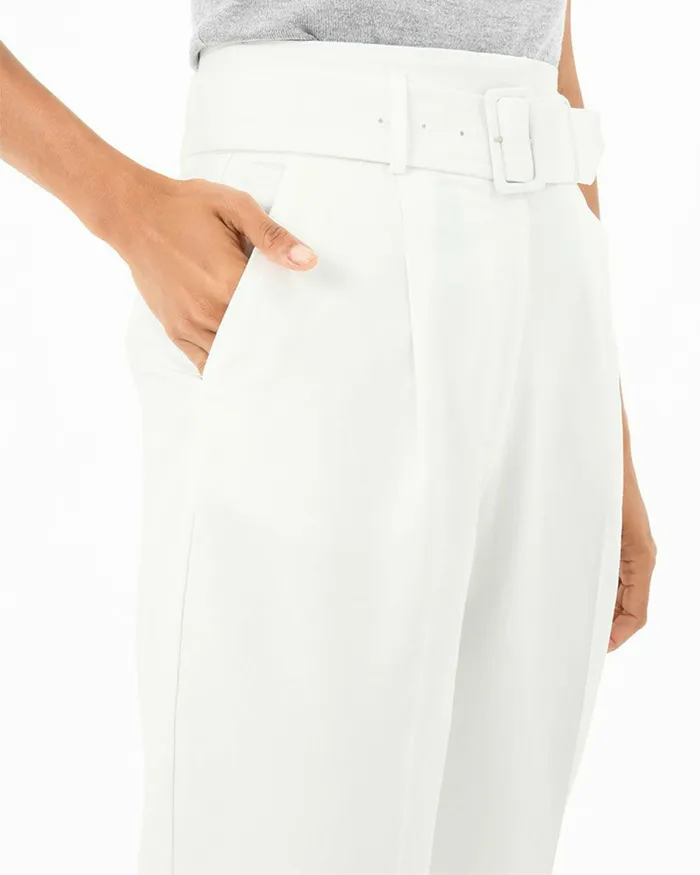 Forcast Lucille Highwaist Belted Pants Ivory Women HighWaisted Pants