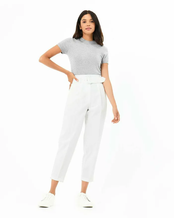 Forcast Lucille Highwaist Belted Pants Ivory Women HighWaisted Pants