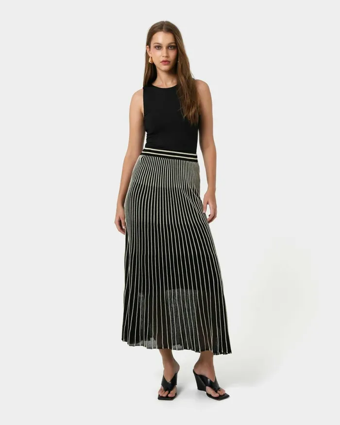 Forcast Lucy Pleat Knit Midi Skirt Women Midi and Maxi Skirts