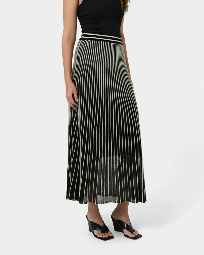 Forcast Lucy Pleat Knit Midi Skirt Women Midi and Maxi Skirts