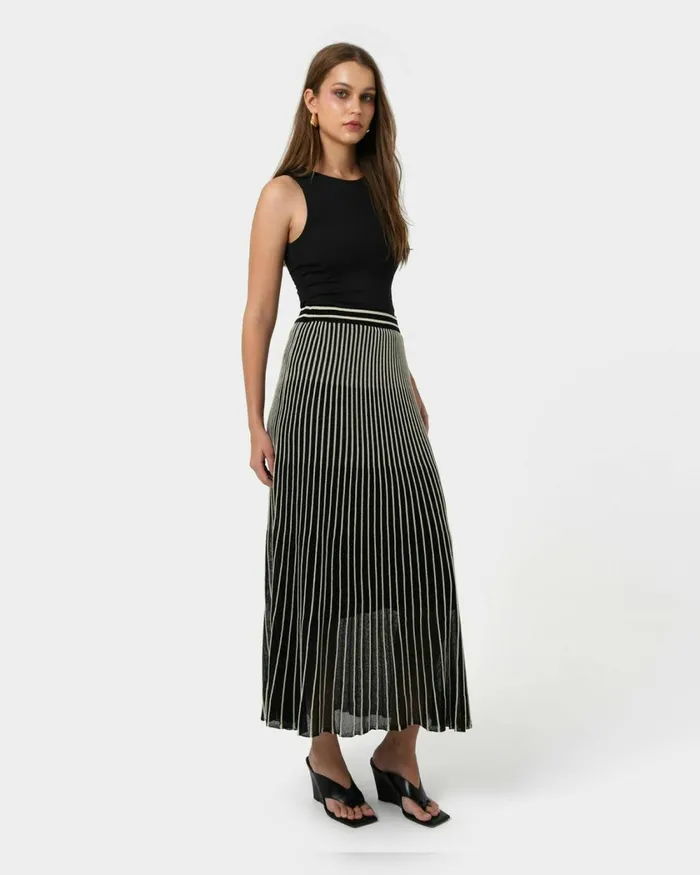 Forcast Lucy Pleat Knit Midi Skirt Women Midi and Maxi Skirts