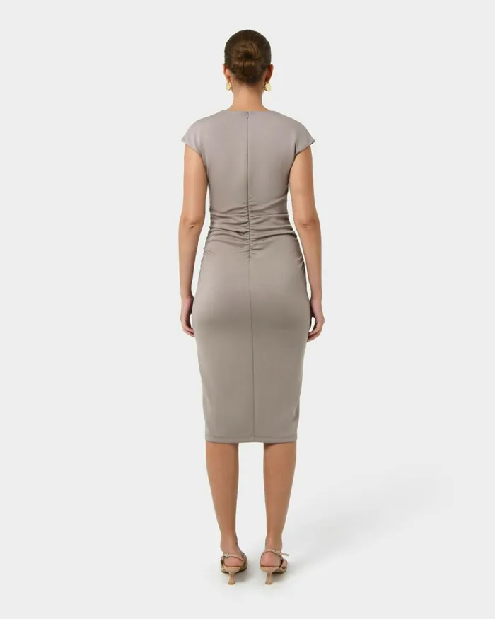 Forcast Lulu Ruched Midi Dress Mushroomrednavy Women Midi Dresses