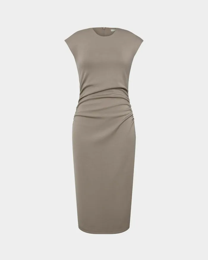 Forcast Lulu Ruched Midi Dress Mushroomrednavy Women Midi Dresses