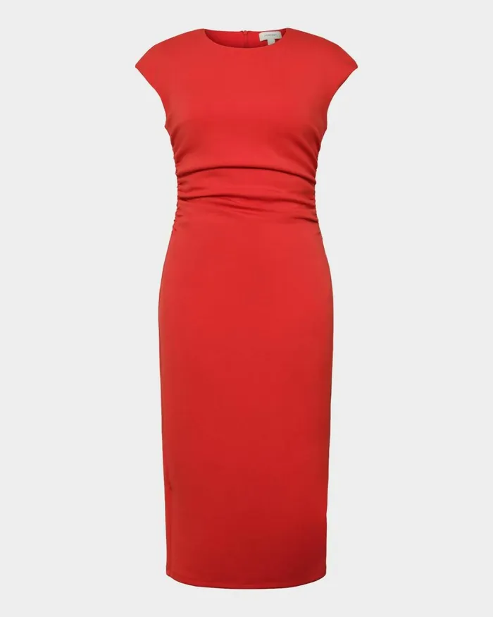 Forcast Lulu Ruched Midi Dress Mushroomrednavy Women Midi Dresses