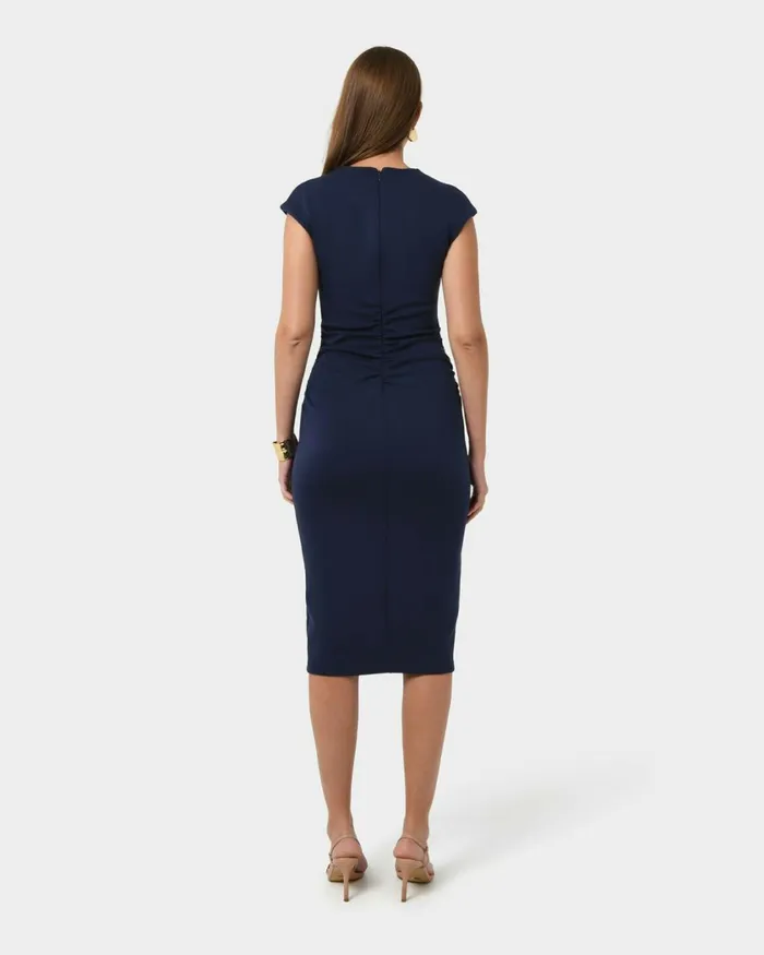Forcast Lulu Ruched Midi Dress Mushroomrednavy Women Midi Dresses