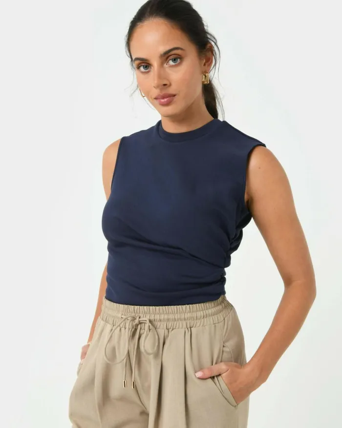 Forcast Lulu Ruched Top Mushroompinknavy Women TShirts and Tops