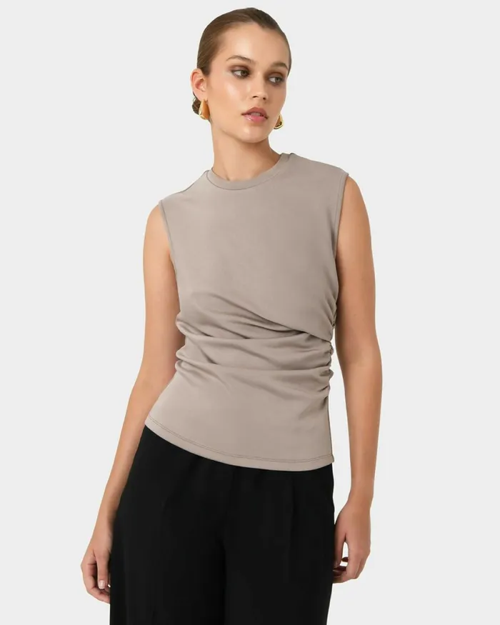 Forcast Lulu Ruched Top Mushroompinknavy Women TShirts and Tops