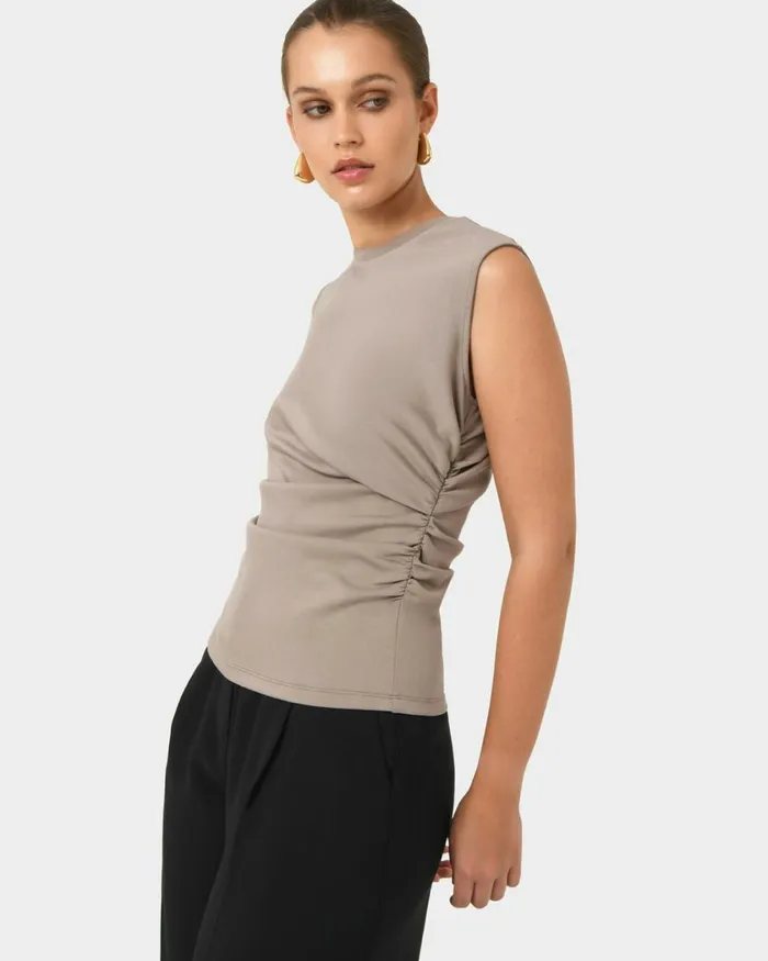 Forcast Lulu Ruched Top Mushroompinknavy Women TShirts and Tops