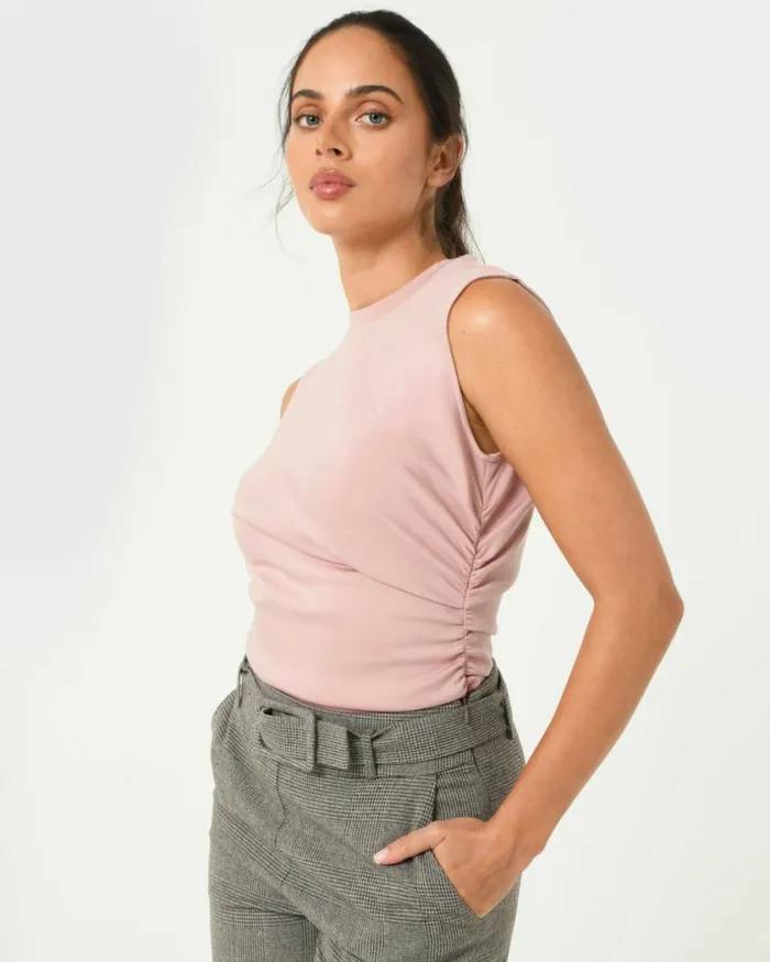 Forcast Lulu Ruched Top Mushroompinknavy Women TShirts and Tops