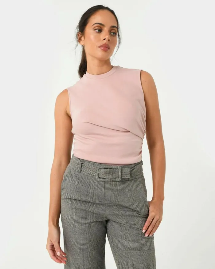 Forcast Lulu Ruched Top Mushroompinknavy Women TShirts and Tops