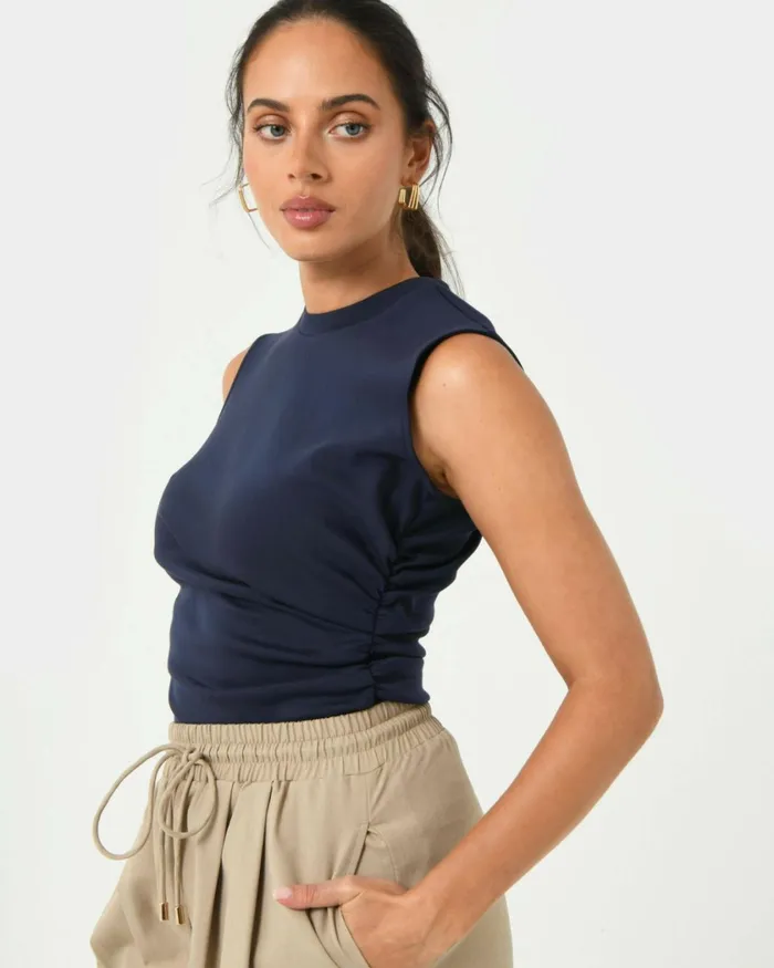 Forcast Lulu Ruched Top Mushroompinknavy Women TShirts and Tops