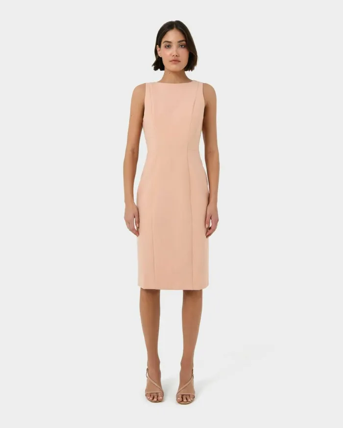 Forcast Luna Sleeveless Dress Pastel Peachblack Women Midi Dresses