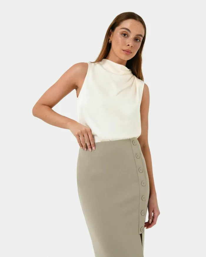 Forcast Mae Cowl Neck Top Cherry Tomatochampagneblack Women TShirts and Tops