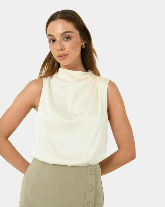Forcast Mae Cowl Neck Top Cherry Tomatochampagneblack Women TShirts and Tops
