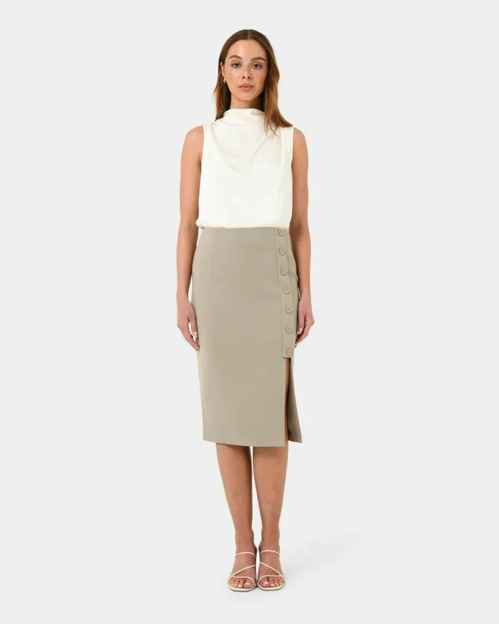 Forcast Mae Cowl Neck Top Cherry Tomatochampagneblack Women TShirts and Tops