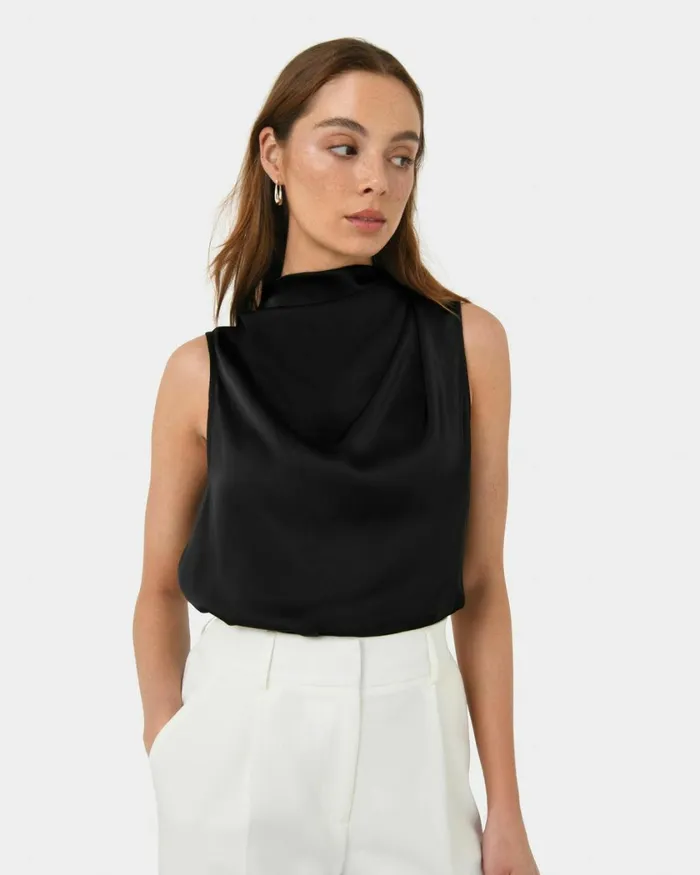 Forcast Mae Cowl Neck Top Cherry Tomatochampagneblack Women TShirts and Tops