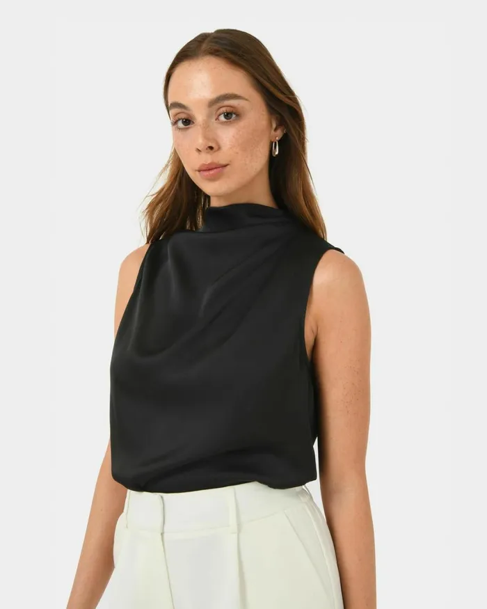 Forcast Mae Cowl Neck Top Cherry Tomatochampagneblack Women TShirts and Tops