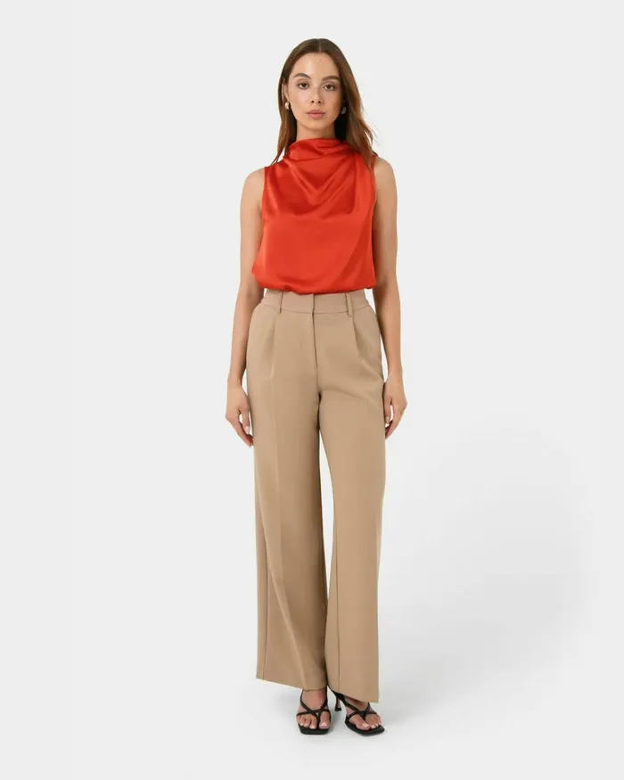 Forcast Mae Cowl Neck Top Cherry Tomatochampagneblack Women TShirts and Tops
