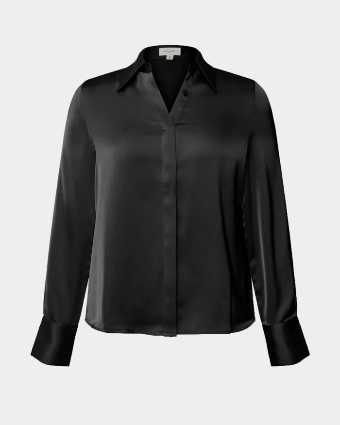Forcast Mae Satin Shirt Cherry Tomatochampagneblack Women Long Sleeve Tops