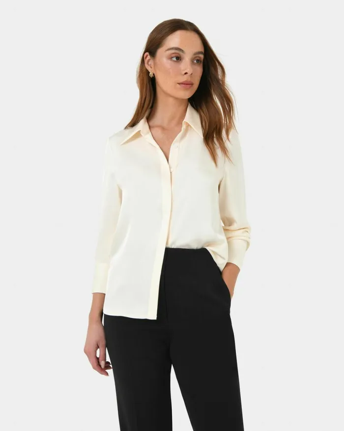 Forcast Mae Satin Shirt Cherry Tomatochampagneblack Women Long Sleeve Tops