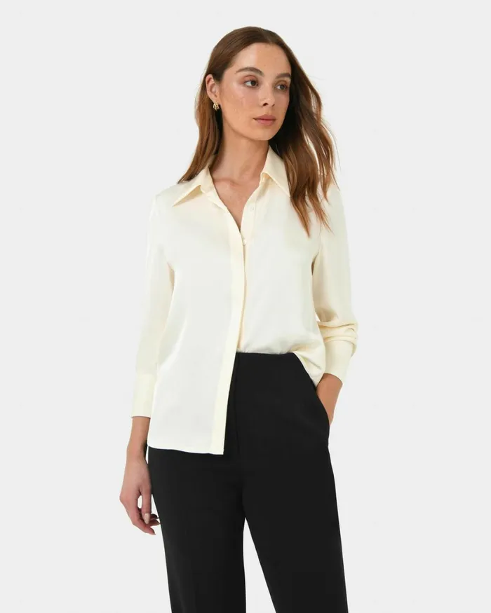 Forcast Mae Satin Shirt Cherry Tomatochampagneblack Women Long Sleeve Tops