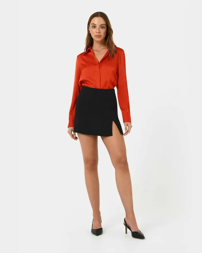 Forcast Mae Satin Shirt Cherry Tomatochampagneblack Women Long Sleeve Tops