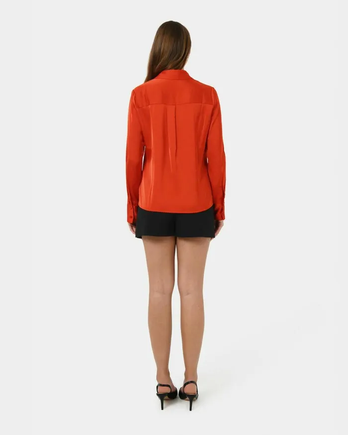 Forcast Mae Satin Shirt Cherry Tomatochampagneblack Women Long Sleeve Tops