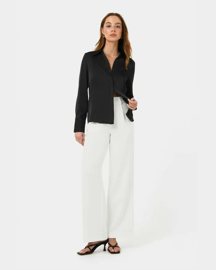 Forcast Mae Satin Shirt Cherry Tomatochampagneblack Women Long Sleeve Tops