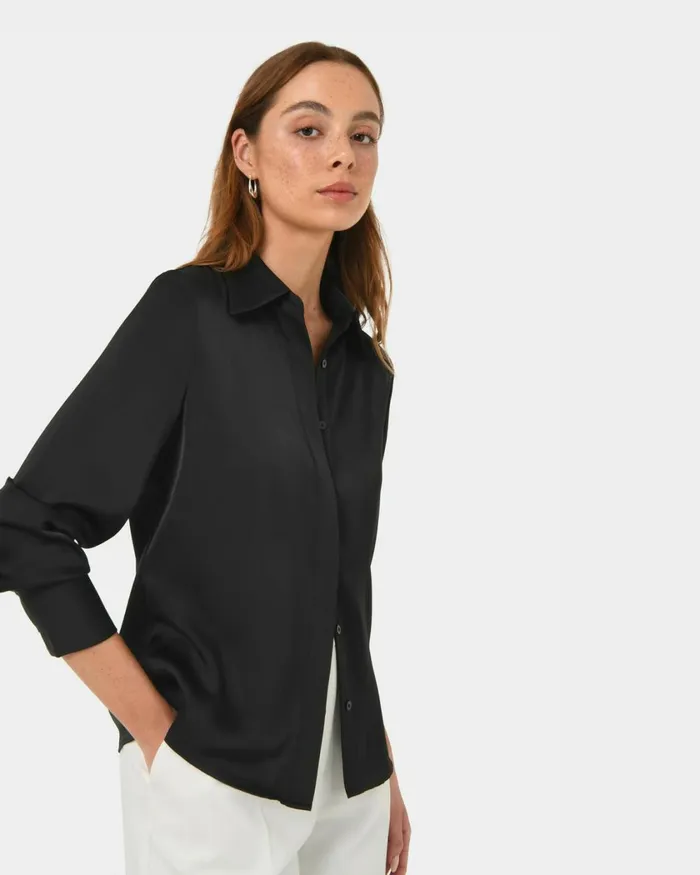Forcast Mae Satin Shirt Cherry Tomatochampagneblack Women Long Sleeve Tops